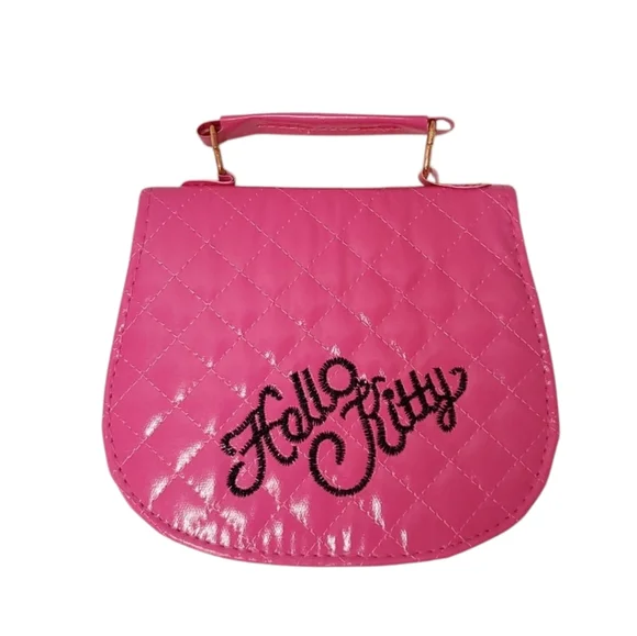 Hello Kitty Quilted Hot Pink w/ Black Bow  Crossbody Shoulder Bag - Picture 2 of 3